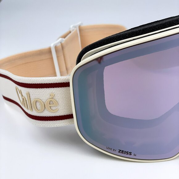 NEW Chloe CH0072S 001 White Beige Violet Mirror Zeiss Ski Mask Women Sunglasses - Picture 6 of 16